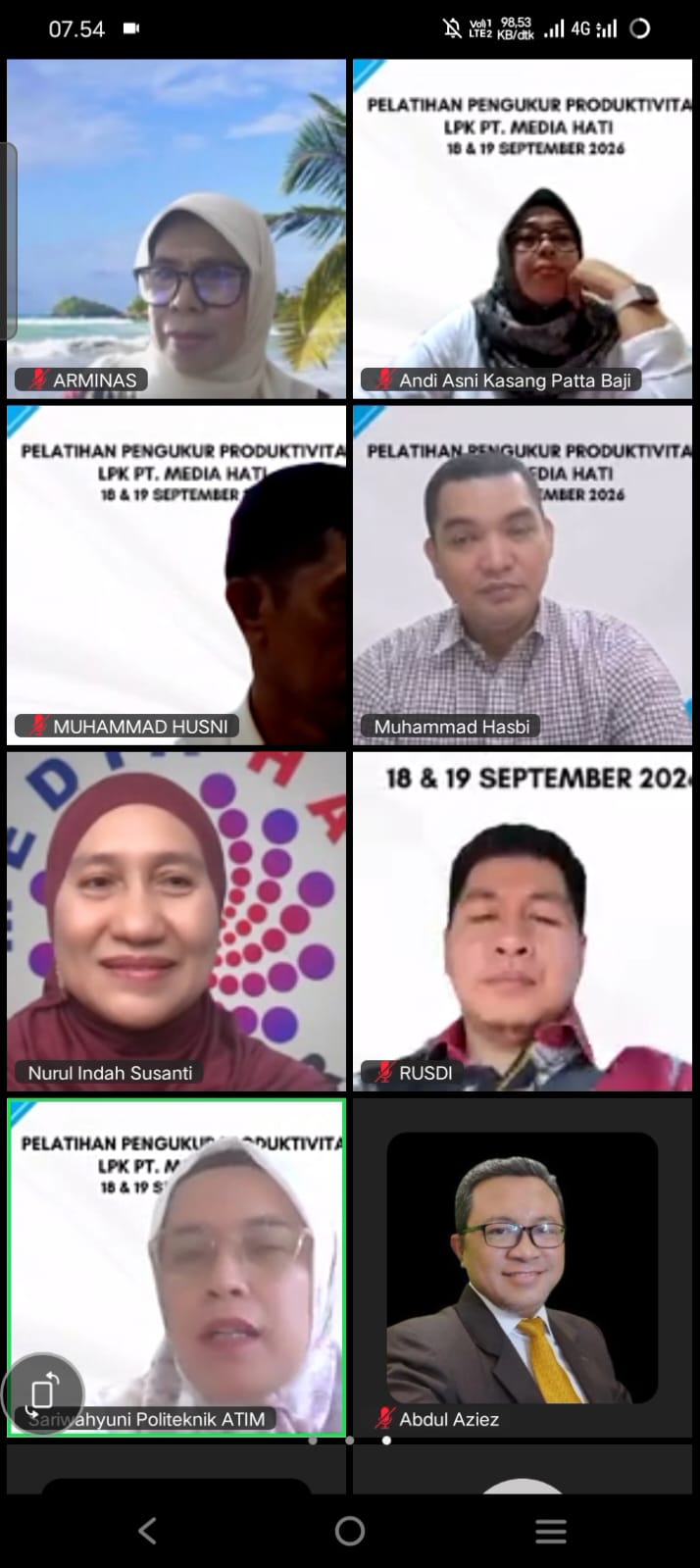 Hari Pertama Pelatihan Pengukur Produktivitas Politeknik ATI Makassar via Online ZOOM